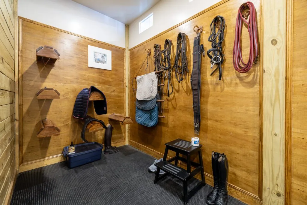 Tack Room: organized, climate-controlled, and free from moisture and mold.
